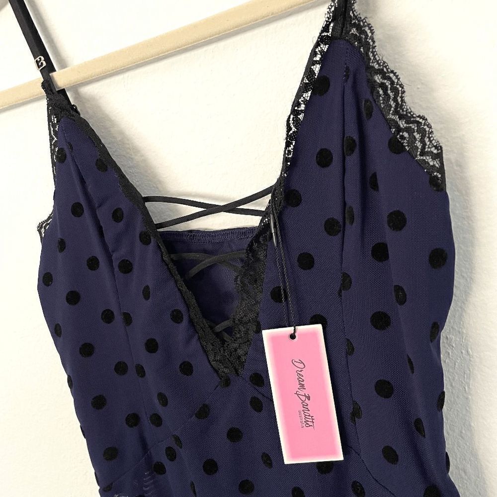 NWT Dream Bandits J'Adore Lace Up Polka-Dot Bodysuit Size Small - Picture 4 of 5